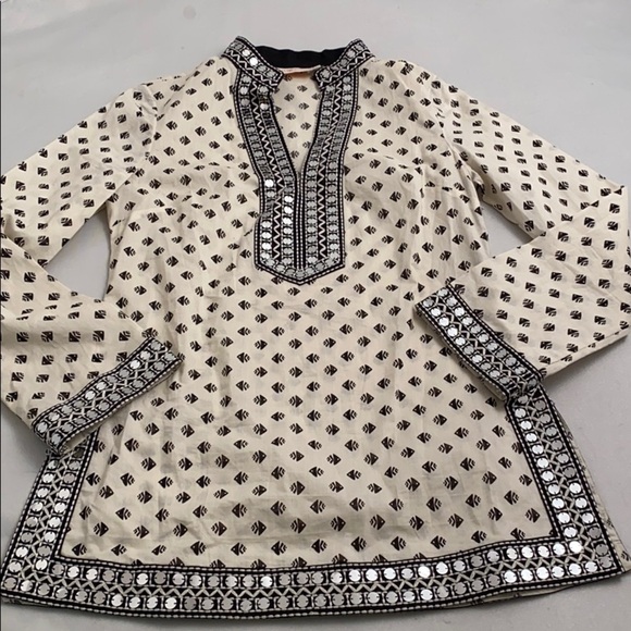 Tory Burch multicolor fish print tunic cream and black 6 - Picture 9 of 15